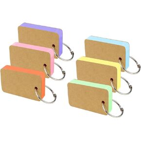 300 Pieces Flash Cards with Ring 7X4Cm Index Cards with Rings Study Card with Ring Note Card with Rings for Office School Colored Flash Cards with Ring Blank Note Flash Cards for Studying (6 Colors)