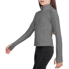 B&GCozy Girls Athletic Lightweight Jacket Full Zip Yoga Runing Track Riding Coat with Pocket 6-15 Years