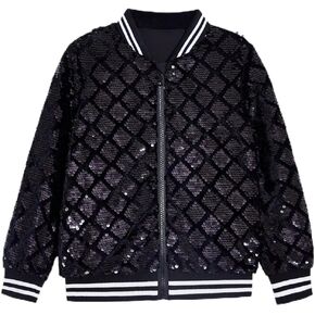 YIYI Plaid Girls Sequin Jackets Striped Stylish Varsity Jacket Kids Sparkle Coat Trendy Girl Outwear Birthday Clothes