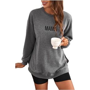 سويت شيرت نسائي للحمل من MakeMeChic مطبوع عليه حروف وأكمام طويلة ورقبة دائرية وبلوفرات للحمل