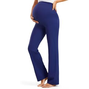 JOYSPELS Smooth Feeling Straight-Leg Maternity Work Pants Soft Pregnancy Yoga Pants Over The Belly