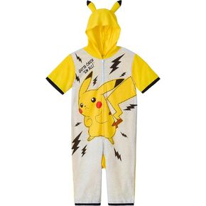 Sonic and Pokemon Kids Onesie Pajamas - Boys Short Sleeve Zip Up Hooded Blanket Sleeper, One Piece Costume - Official License