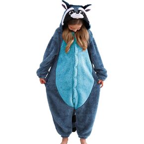 ATOZ Unisex Children Animal Blue Raccoon Onesie, Halloween Costume Pajamas Christmas Cosplay Sleepwear For Boys Girls
