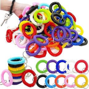 100 PCS Wrist Keychain,Spiral Keychain Bracelet Wrist Coil Key Chains,10 Colors Stretchable Plastic Wristlet Keychains,Wrist Band Key Ring for Gym Pool Sauna ID Badge and Outdoor Sports