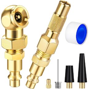 2-Pack Heavy Duty Air Chuck Set,Screw On Tire Inflator Nozzle & Closed Ball Tire Chuck with 1/4" NPT Standard Quick Plug, Tire Air Chuck w/Presta Valve & Air Pump Ball Needle Set