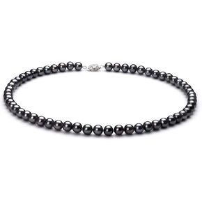 Black 6-7mm AA Quality Freshwater 925 Sterling Silver Cultured Pearl Necklace For Women