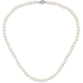 925 Sterling Silver 5mm White Freshwater Cultured Pearl Chain Necklace