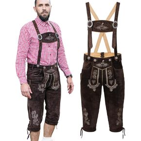 Schöneberger Trachten Couture Lederhosen Men - Authentic German Lederhosen, Genuine Leather Dark Brown, Oktoberfest Outfit