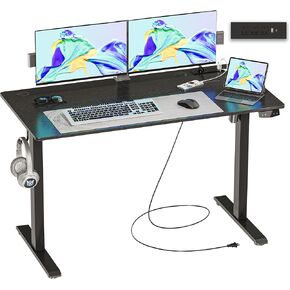 JOISCOPE 48 x 24 inch Adjustable Electric Standing Desk (3AC, USB, Type-C) with 2 Memory Heights, LED Screen & 25 mm/s Lift Speed, Gaming Study Drafting Sit Stand Desk for Home Office Bedroom, White