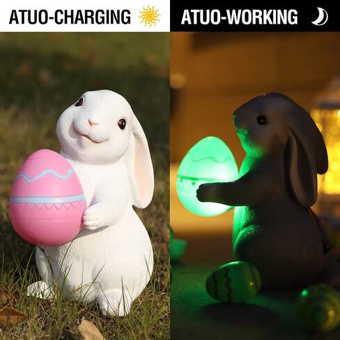 AOLIY Easter Bunny Decorations Spring Decor Hugging a Easter Egg Rabbit Garden Statue Figurines for Patio Yard Lawn Porch(Pink) in Saudi Arabia