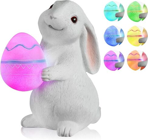 AOLIY Easter Bunny Decorations Spring Decor Hugging a Easter Egg Rabbit Garden Statue Figurines for Patio Yard Lawn Porch(Pink) in Saudi Arabia