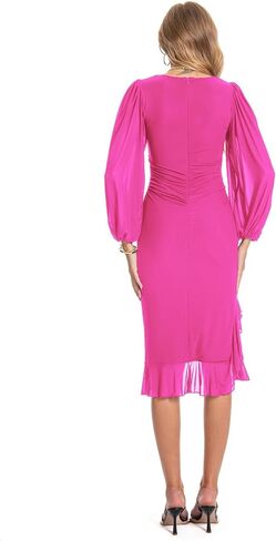 فستان نسائي متوسط ​​الطول Bodycon للخريف بأكمام طويلة وحاشية مكشكشة وحورية البحر وحفلات الكوكتيل وحفلات الزفاف in Kuwait