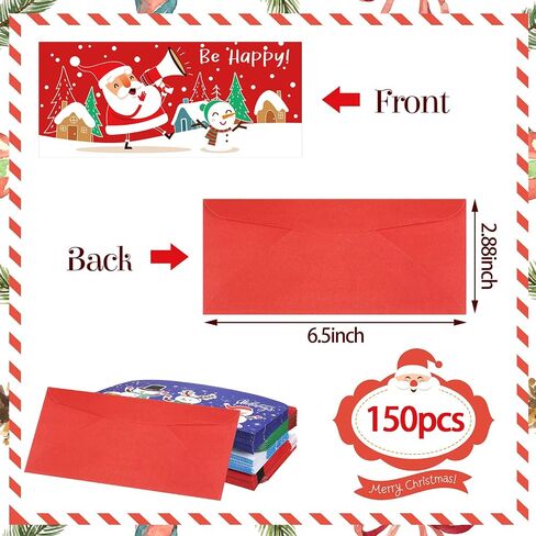 150 Pieces Christmas Currency Envelopes Xmas Money Cash Greeting Card Holder Winter Christmas New Year Greeting Envelopes for Cards Cash Tips Coins Presents Gift Company Bonuses 2.88 x 6.5 Inch in Kuwait