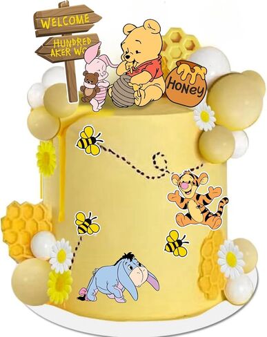 مجموعة علوية كلاسيكية لكعكة ويني، مجموعة أغطية كعكة عيد ميلاد لطيفة لحفلات استقبال المولود الجديد، قطع بوه مزدوجة الجانب (12 قطعة) in Kuwait