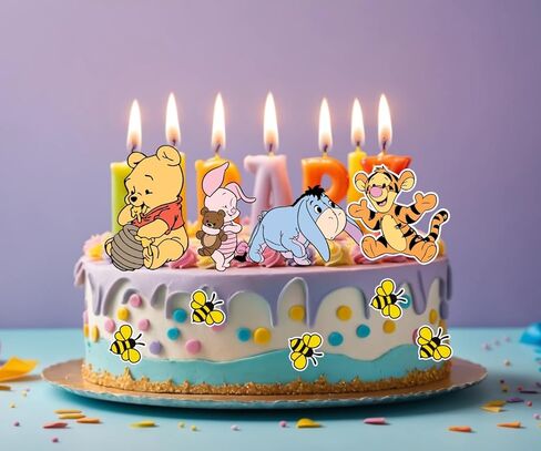 مجموعة علوية كلاسيكية لكعكة ويني، مجموعة أغطية كعكة عيد ميلاد لطيفة لحفلات استقبال المولود الجديد، قطع بوه مزدوجة الجانب (12 قطعة) in Kuwait