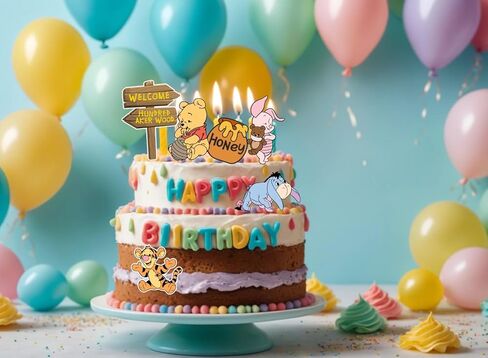 مجموعة علوية كلاسيكية لكعكة ويني، مجموعة أغطية كعكة عيد ميلاد لطيفة لحفلات استقبال المولود الجديد، قطع بوه مزدوجة الجانب (12 قطعة) in Kuwait