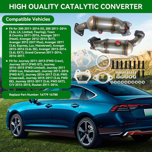 16779 16780 المحول الحفاز الأمامي لـ 200 3.6L 2011-2014، Town & Country 2011-2016، Grand Caravan 2011-2014،2016-2017، Avenger 3.6L 2011-2014، Journey FWD 2011-2017 (متوافق مع وكالة حماية البيئة) in Kuwait