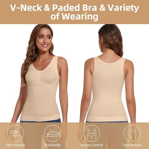 JOYSHAPER Women's Shapewear Tank Tops Padded Bra Shapewear V-Neck Cami Shaper Tummy Control Shapewear Camisole in Saudi Arabia