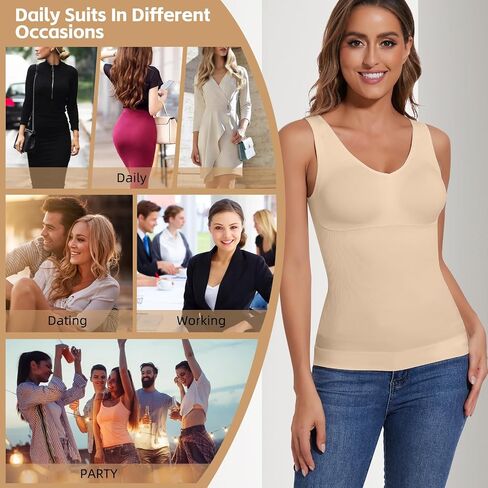 JOYSHAPER Women's Shapewear Tank Tops Padded Bra Shapewear V-Neck Cami Shaper Tummy Control Shapewear Camisole in Saudi Arabia