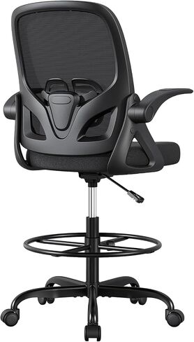 Tall Drafting Chair with Lumbar Support and Footrest Ring, Supportive Tall Extended Height Ergonomic Desk Chair for Home Work, Breathable Tall Mesh Office Chair with Flip up Arms(Black) in Saudi Arabia