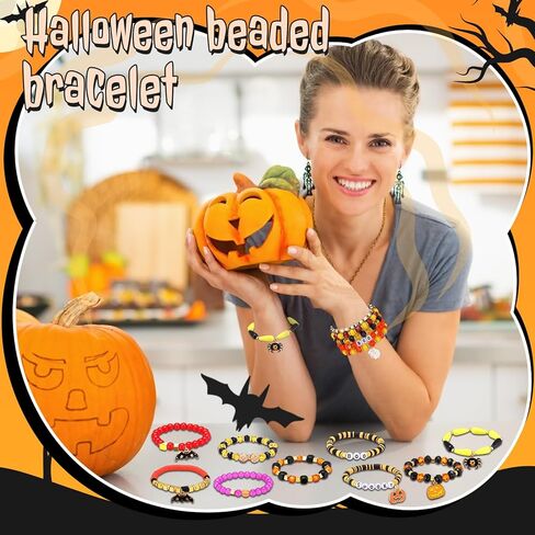 60 قطعة من أساور الهالوين السائبة مطرزة بالخرز مع اليقطين العنكبوت شبح الساحرة على شبكة الإنترنت طبقات مرنة مجوهرات الهالوين سوار قابل للتكديس لهدايا مجوهرات حفلات الهالوين in Kuwait