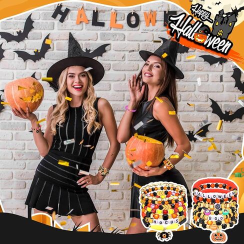 60 قطعة من أساور الهالوين السائبة مطرزة بالخرز مع اليقطين العنكبوت شبح الساحرة على شبكة الإنترنت طبقات مرنة مجوهرات الهالوين سوار قابل للتكديس لهدايا مجوهرات حفلات الهالوين in Kuwait