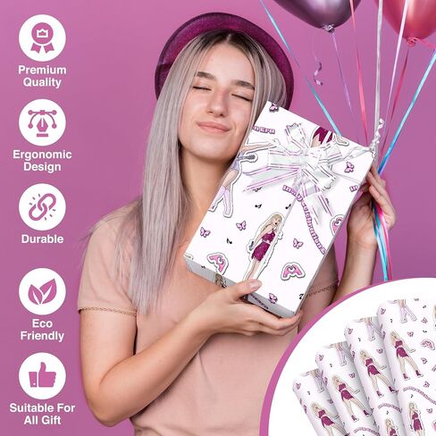 المغني الشعبي، ورق تغليف الهدايا، أوراق تغليف الهدايا، 5 أوراق، 20 × 30 بوصة، أوراق مسطحة مطوية، أحمر / وردي / كستنائي، عيد الميلاد، أعياد الميلاد، الأحداث، in Saudi Arabia