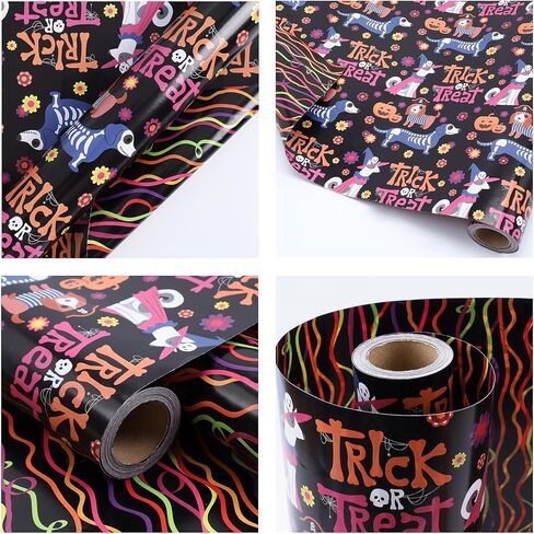 LaRibbons يوم الموتى لفة ورق التغليف القابلة للعكس مع بوم بوم الأرجواني، 17 بوصة × 33 قدم (47sq.ft.ttl.) ورق تغليف هدايا الجمجمة لـ Dia De Los Muertos، ديكور الهالوين، حفلة العيد المكسيكية in Kuwait