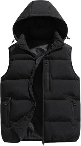 Gihuo Mens Winter Puffer Vest Color Block Hooded Sleeveless Quilted Jacket Zip Up Padded Coats Outerwear in Kuwait