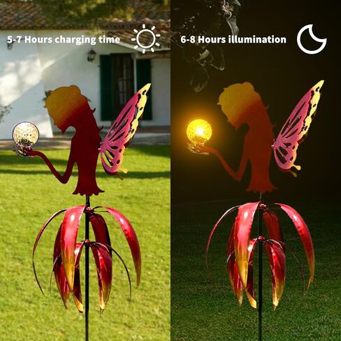 دوارات الرياح المعدنية الكبيرة في الهواء الطلق مقاس 55 بوصة، كرة LED شمسية متعددة الألوان الجنية لتزيين الحديقة في الفناء والرصيف والفناء الخلفي (أزرق) in Saudi Arabia
