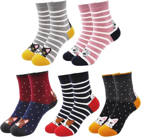 Hellomamma Girls Toddler Cotton Crew Socks Kids Novelty Animal Soft Funny Fashion Casual Breathable Childs Socks 5 Pairs in Kuwait