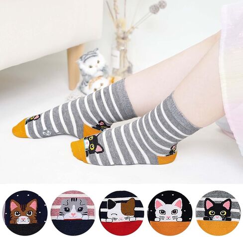 Hellomamma Girls Toddler Cotton Crew Socks Kids Novelty Animal Soft Funny Fashion Casual Breathable Childs Socks 5 Pairs in Kuwait