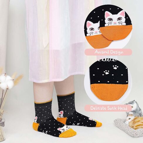 Hellomamma Girls Toddler Cotton Crew Socks Kids Novelty Animal Soft Funny Fashion Casual Breathable Childs Socks 5 Pairs in Kuwait