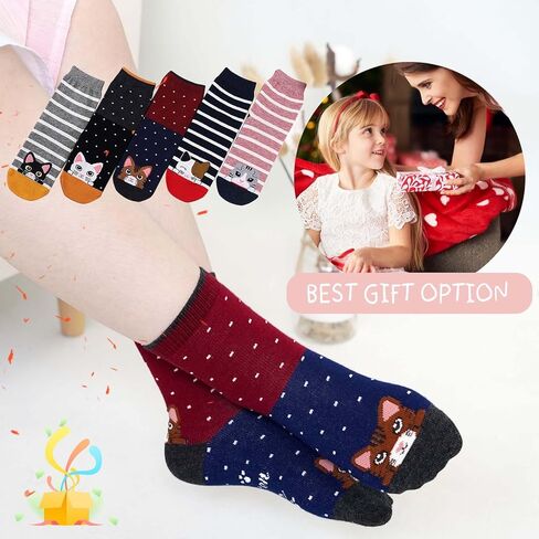 Hellomamma Girls Toddler Cotton Crew Socks Kids Novelty Animal Soft Funny Fashion Casual Breathable Childs Socks 5 Pairs in Kuwait