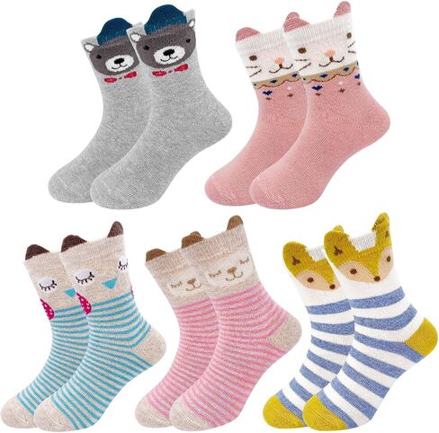 Hellomamma Girls Toddler Cotton Crew Socks Kids Novelty Animal Soft Funny Fashion Casual Breathable Childs Socks 5 Pairs in Saudi Arabia