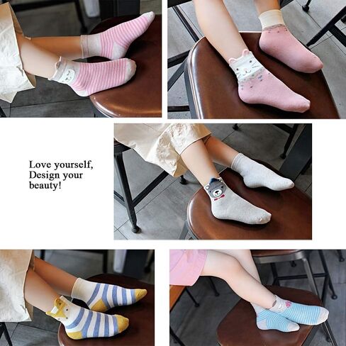 Hellomamma Girls Toddler Cotton Crew Socks Kids Novelty Animal Soft Funny Fashion Casual Breathable Childs Socks 5 Pairs in Saudi Arabia