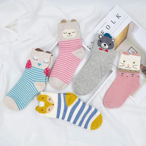 Hellomamma Girls Toddler Cotton Crew Socks Kids Novelty Animal Soft Funny Fashion Casual Breathable Childs Socks 5 Pairs in Saudi Arabia