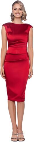 Betsy & Adam Women's Satin Cap Sleeve Rouched Sheath Dress in Saudi Arabia