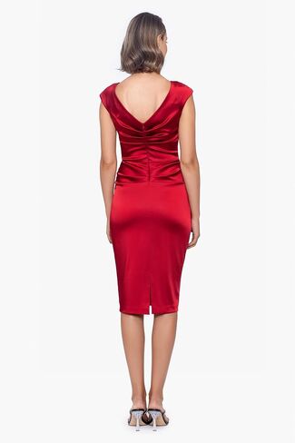 Betsy & Adam Women's Satin Cap Sleeve Rouched Sheath Dress in Saudi Arabia