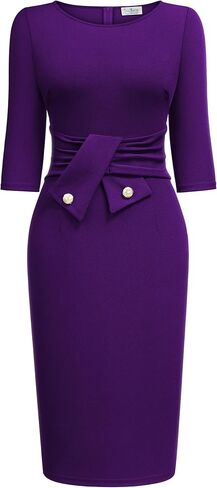 AISIZE Women's 1940s Retro 3/4 Sleeve Tie Waist Business Work Pencil Dress in Kuwait