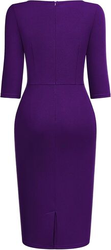 AISIZE Women's 1940s Retro 3/4 Sleeve Tie Waist Business Work Pencil Dress in Kuwait