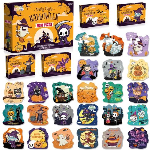 Halloween Party Favor for Kids, 24 Pack Jigsaw Puzzles in Halloween Theme Designs for Trick or Treating, Halloween Goodie Bag Filler, Halloween Miniatures Novelty Toy, School Classroom Rewards in Saudi Arabia