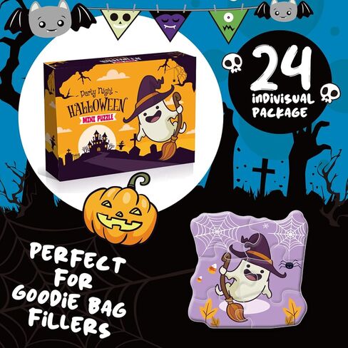Halloween Party Favor for Kids, 24 Pack Jigsaw Puzzles in Halloween Theme Designs for Trick or Treating, Halloween Goodie Bag Filler, Halloween Miniatures Novelty Toy, School Classroom Rewards in Saudi Arabia