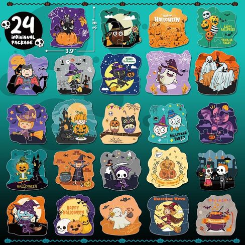 Halloween Party Favor for Kids, 24 Pack Jigsaw Puzzles in Halloween Theme Designs for Trick or Treating, Halloween Goodie Bag Filler, Halloween Miniatures Novelty Toy, School Classroom Rewards in Saudi Arabia