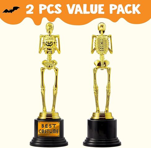 JOYIN 2 PCS Halloween Trophy Awards Best Costume Skeleton 11.25 X 3.5 for Halloween Medals Party Favor Prizes, Trick or Treat, Costume Contest Trophy, School Classroom Rewards, Treats for Kids in Saudi Arabia