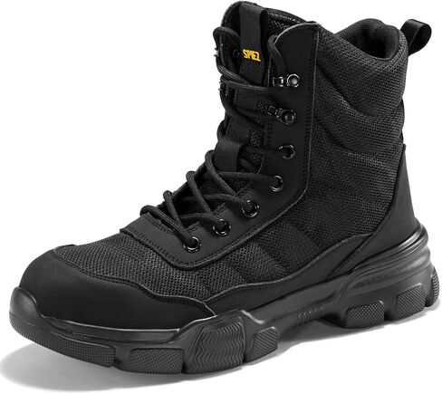 SPIEZ Steel Toe Boots for Men with Puncture Proof Midsole, Lightweight Work Boots with Side-zipper, Soft Safety Shoes for Work Men’s High Top Footwear Black in Saudi Arabia
