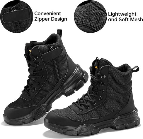 SPIEZ Steel Toe Boots for Men with Puncture Proof Midsole, Lightweight Work Boots with Side-zipper, Soft Safety Shoes for Work Men’s High Top Footwear Black in Saudi Arabia