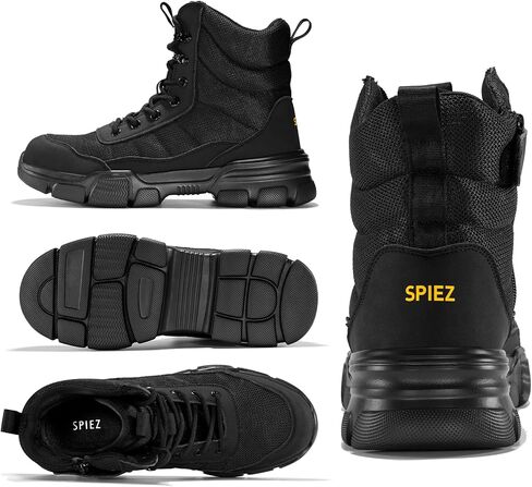 SPIEZ Steel Toe Boots for Men with Puncture Proof Midsole, Lightweight Work Boots with Side-zipper, Soft Safety Shoes for Work Men’s High Top Footwear Black in Saudi Arabia