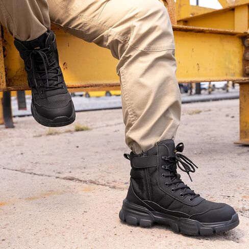 SPIEZ Steel Toe Boots for Men with Puncture Proof Midsole, Lightweight Work Boots with Side-zipper, Soft Safety Shoes for Work Men’s High Top Footwear Black in Saudi Arabia