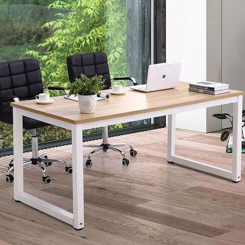NSdirect Modern Computer Desk 63 Inch Large Office Desk, Writing Study Table for Home Office Desk Workstation Wide Metal Sturdy Frame Thicker Steel Legs, White in Saudi Arabia
